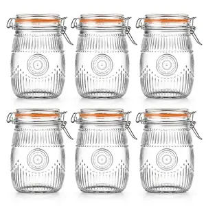 Amzcku 32Oz Glass Mason Jars with Airtight Lids 6 Pack, Wide Mouth Canning Jars with Clip Top Lids for Kitchen Storage Pickling Salad Jams Coffee Beans