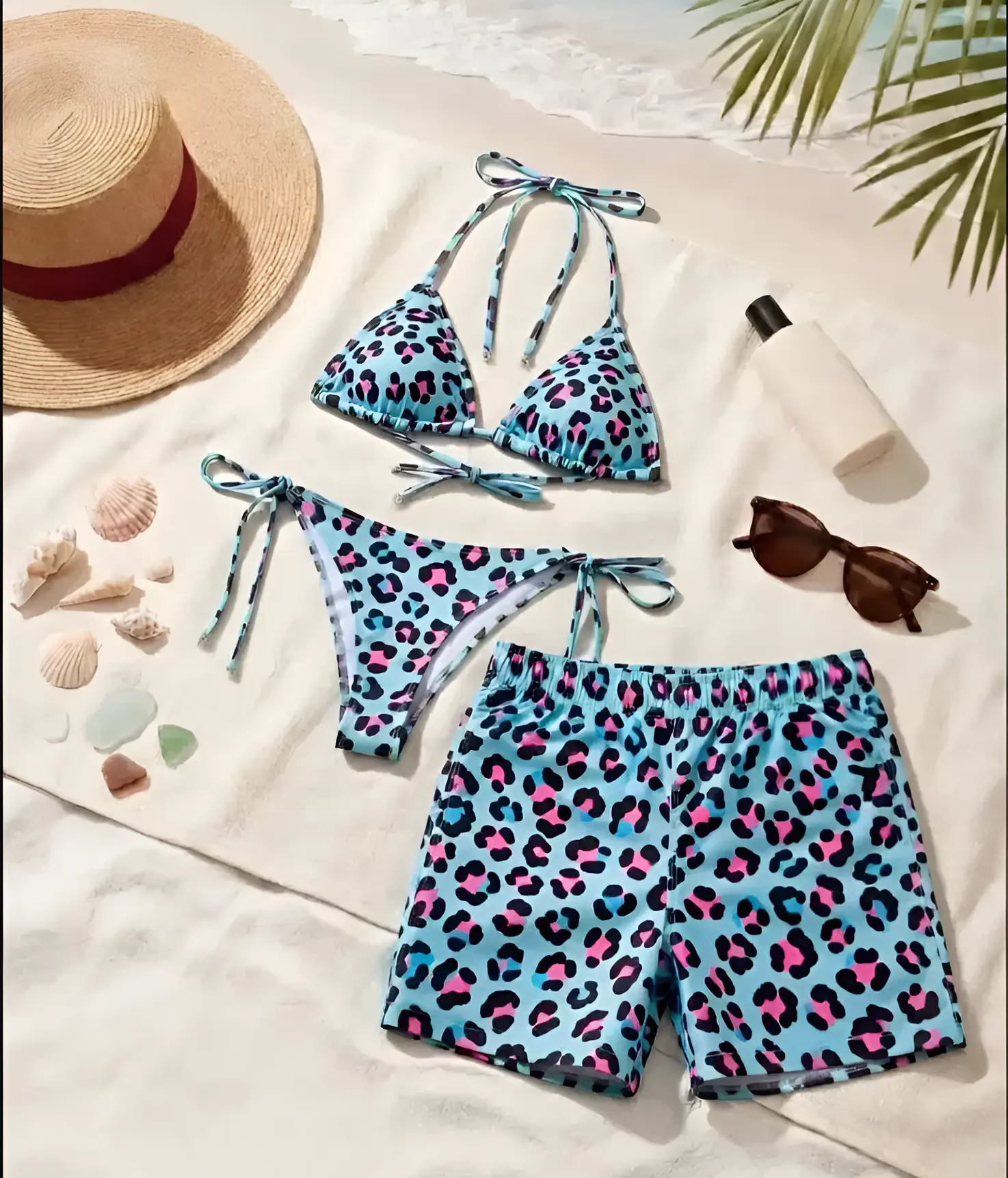 Camo Matching Couple Swimsuits Set, BF and GF Matching Swimsuits, Camo Bikini Set for Women, Matching Duck Camo Swimwear Set for Couples, Couple Trendy Camo Bikini And Short, Summer Beach Vacation Outfit