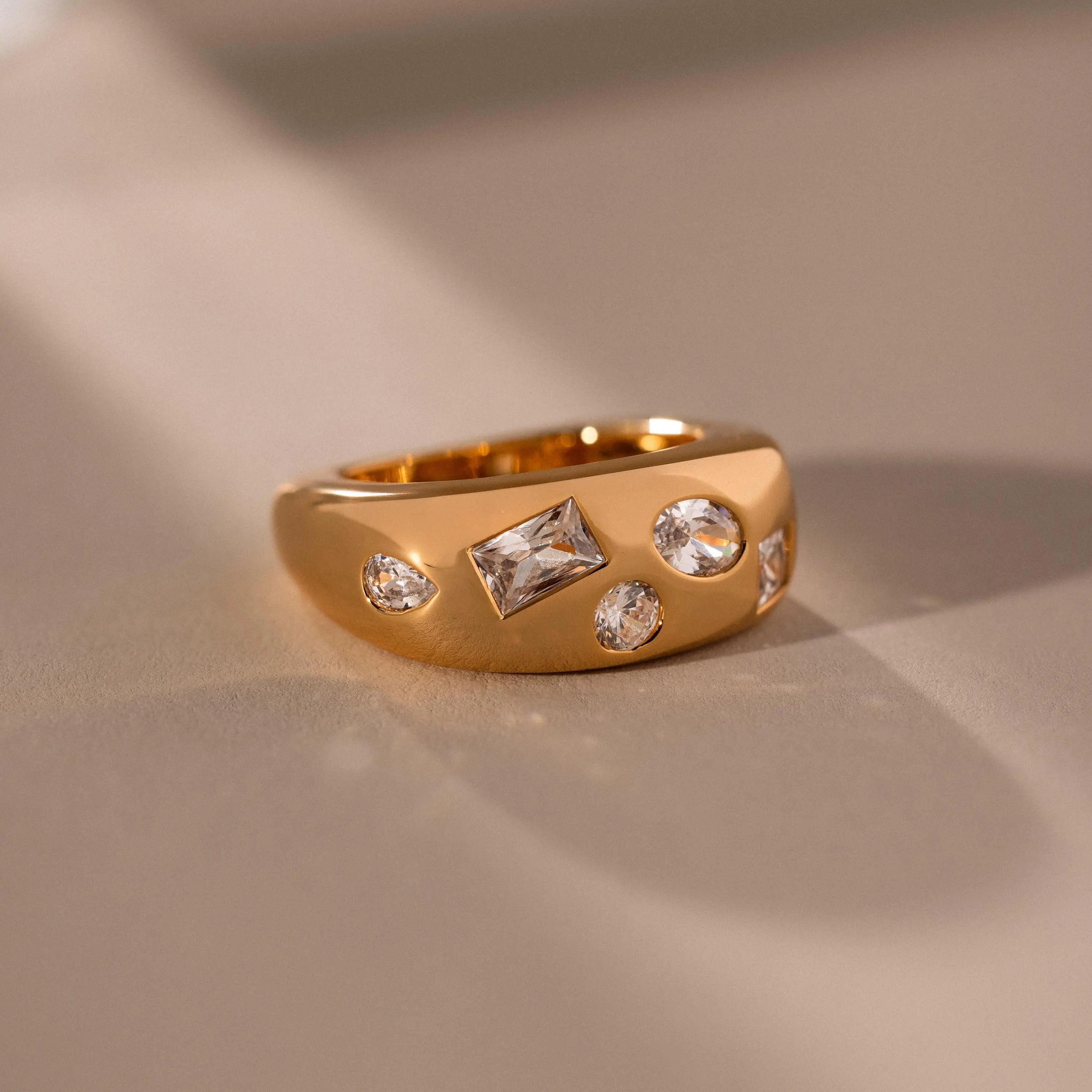 Diamond Confetti Signet Ring by Caitlyn Minimalist - Chunky Mixed Crystal Statement Ring in Gold - Art Deco Jewelry - Wife Gift