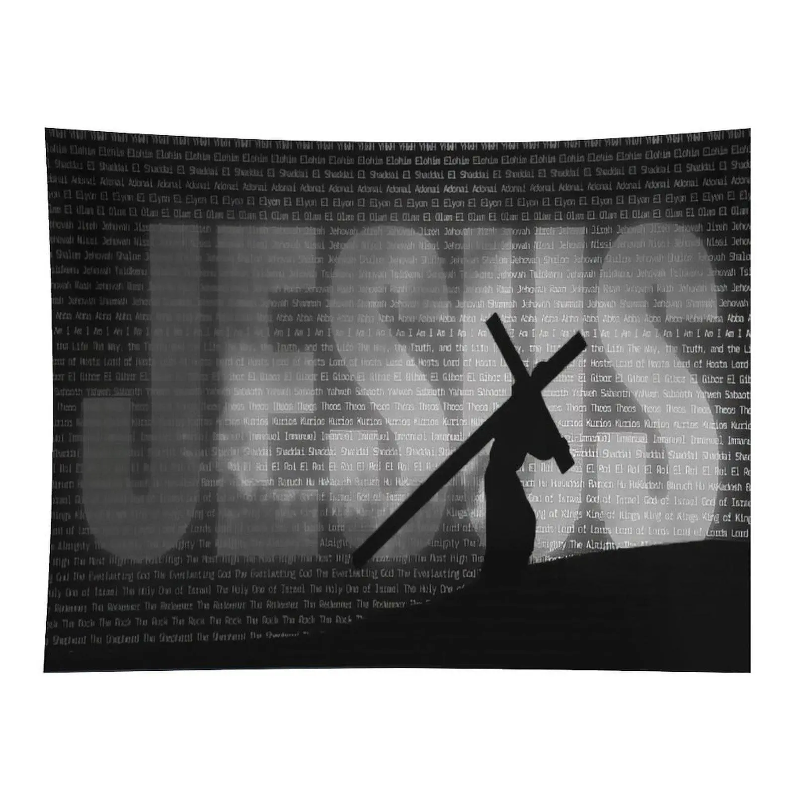 Silhouette Carry Cross Religious Faith Wall Tapestry Vintage Text Overlay Christian Inspirational Wall Hanging Art For Bedroom Living Room