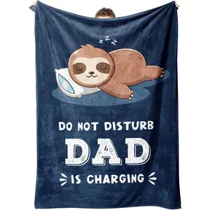 Do Not Disturb Dad Is Charging Sloth Throw Blanket, Funny Dad Themed Cozy Blanket, Soft Fluffy Lightweight Blanket for All Seasons, Anti-Pilling Washable Decorative Blanket