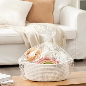 Cute Woven Easter Basket with Handle, 13x8x6 Inch Empty Gift Basket, Drawing Baby Shower Gift Basket, Decorative Storage Box