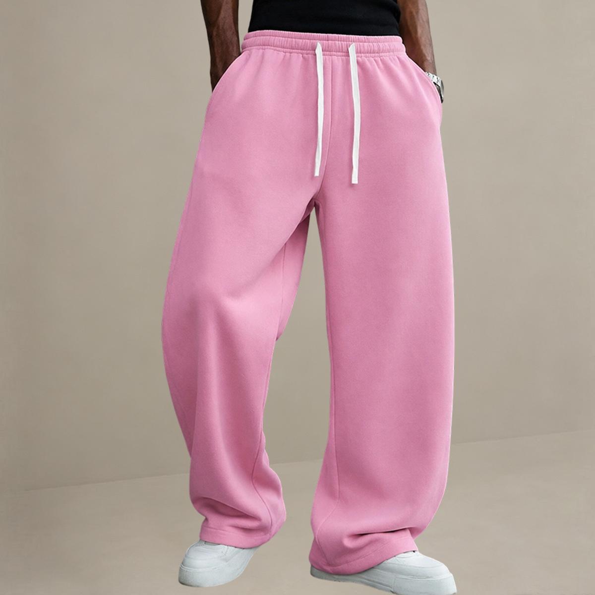 Male Polyester 3-Pack Sporty Chic Sweatpants - Solid Color Retro Wide-Leg Cut Loose-Fit Trousers for Casual Streetwear, Menswear Bottoms