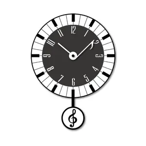 Music Note Shaped Pendulum Clock, Cartoon Style, Black & White, MDF, 13.8'x10'x1.8', Gift-Ready in Elegant White Gift Box Decor