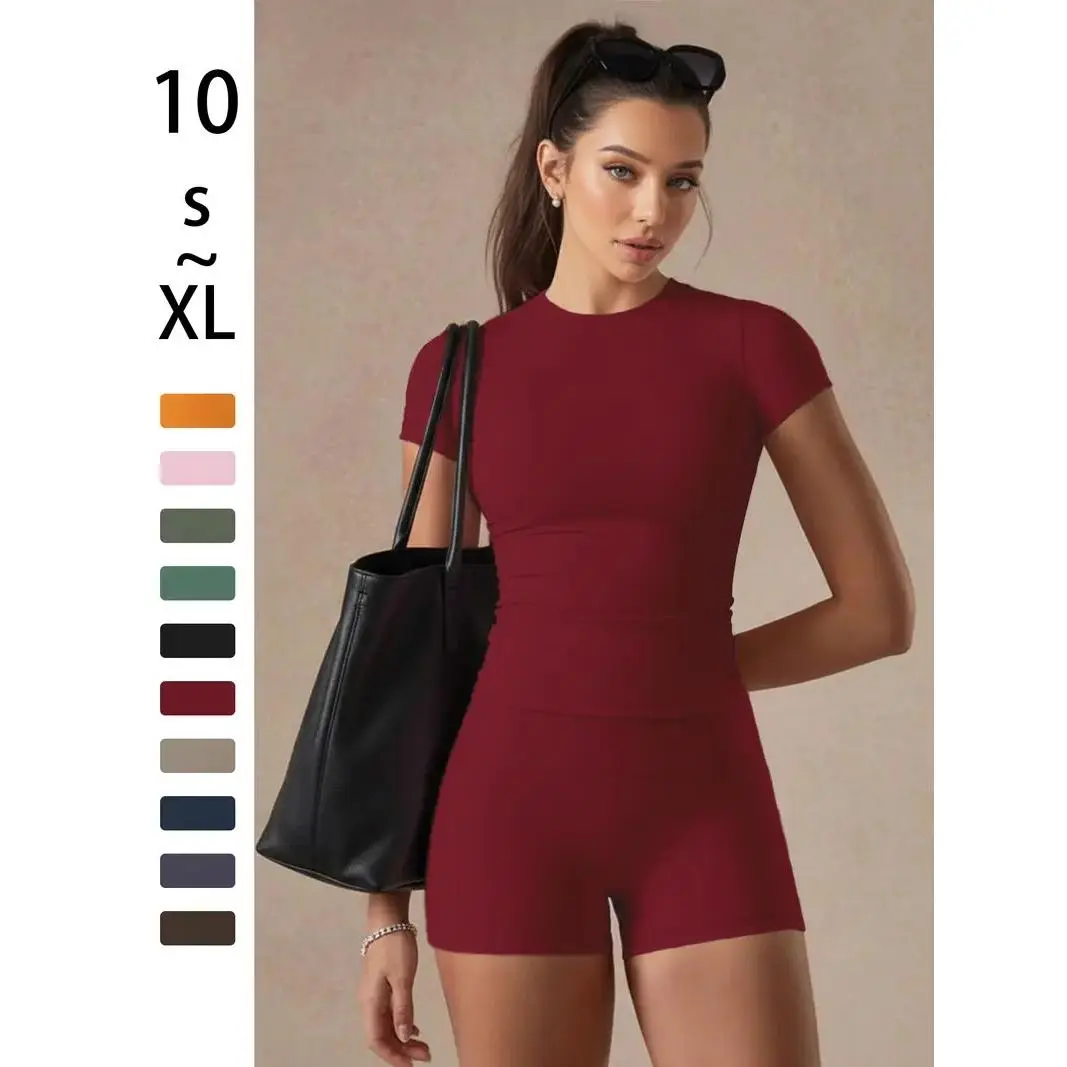 Women's Solid Color Basic 2-Piece Set – Versatile T-Shirt & Booty Sculpting Gym Shorts, Multi-Purpose Yoga Fitness Outfit for Workout & Daily Wear Women's Solid Color Basic 2-Piece Set – Versatile T-Shirt & Booty Sculpting Gym Shorts, Multi-Purpose Yoga Fitness Outfit for Workout & Daily Wear