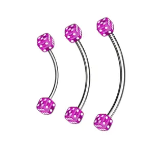 16G Purple Acrylic Dice Curved Barbell Eyebrow Ring Tongue Piercing Jewelry 9/16" 5/8" 3/4" - Sold Individually
