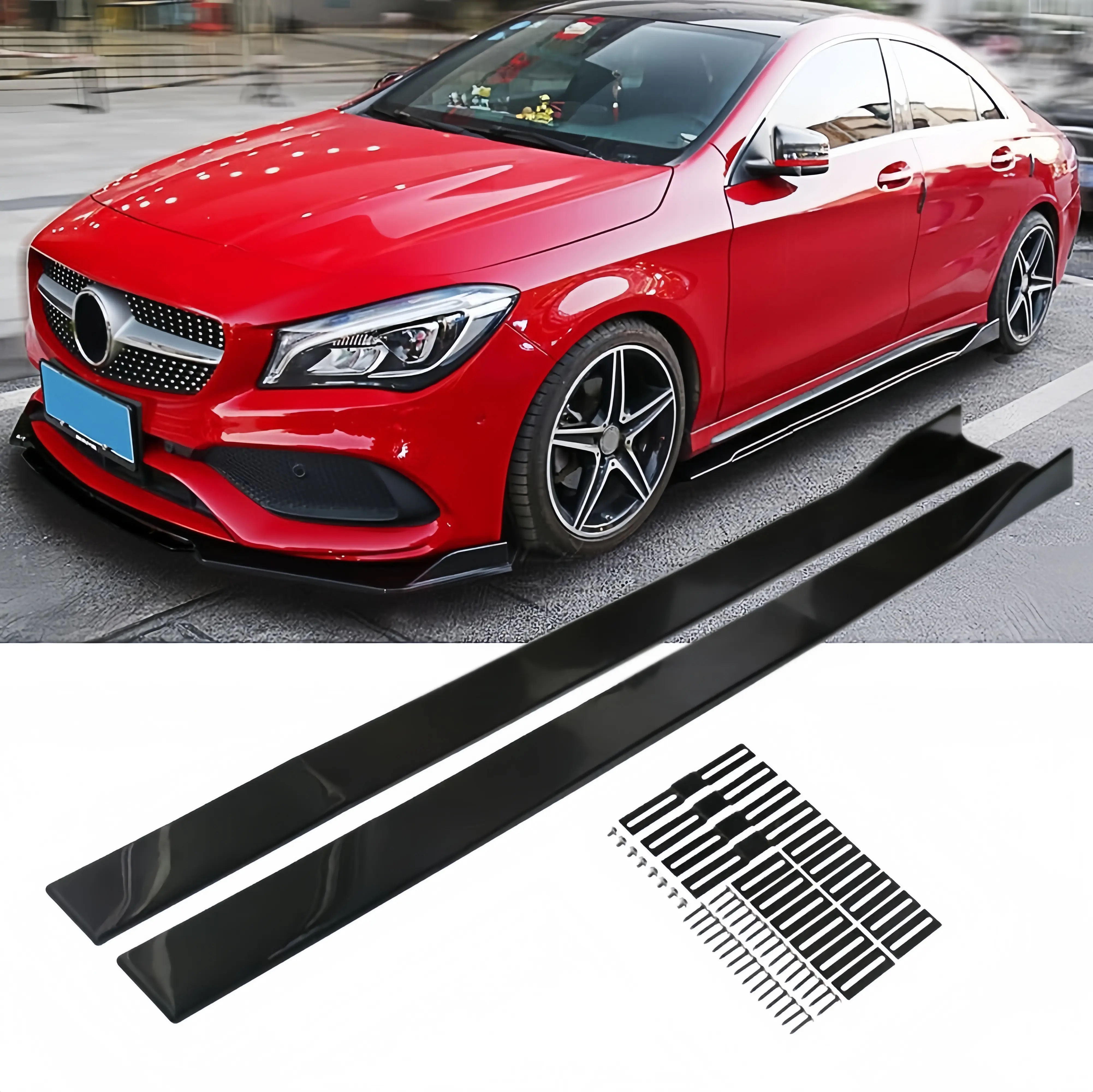 Universal Car Side Skirts Extension Lip - Bright Black 6PCS, 2.2M Rocker Panels Splitters, Side Bumper Lip with Brackets Screws, 2.2 Meters