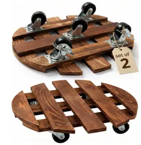 2 Pack Wooden Plant Stand with Wheels, Round Rolling Plant Stand with 360° Lockable Wheels for Vertical Garden Towers, Vertical Planting Tanks, Plant Pots, Wastebaskets (12")