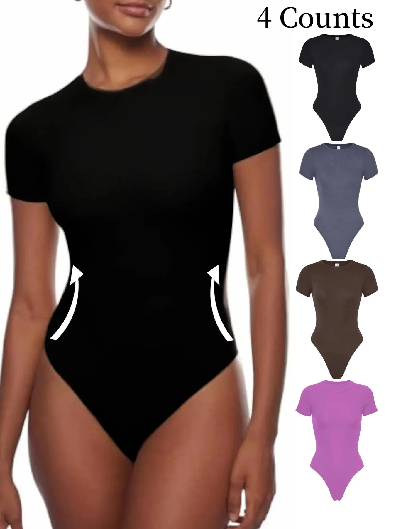 Women's Solid Color Striped Round Neck Bodysuit, Curve Hugging Compression, Tummy Control Butt Lifting Shaper, Ladies Supportive Waist Reducing Shapewear for All Seasons, Shapewear Body Sculpting, Waistline Shaper