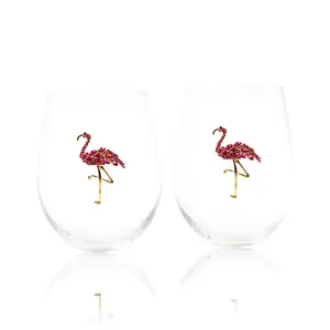 Jeweled Flamingo Stemless Wine Glasses