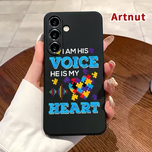 Straight Edge Phone Case Compatible with Samsung Galaxy S23 Ultra S24 Plus S25 S22+ Autism Pattern Drop Protection Shockproof Soft Silicone smartphone Cover