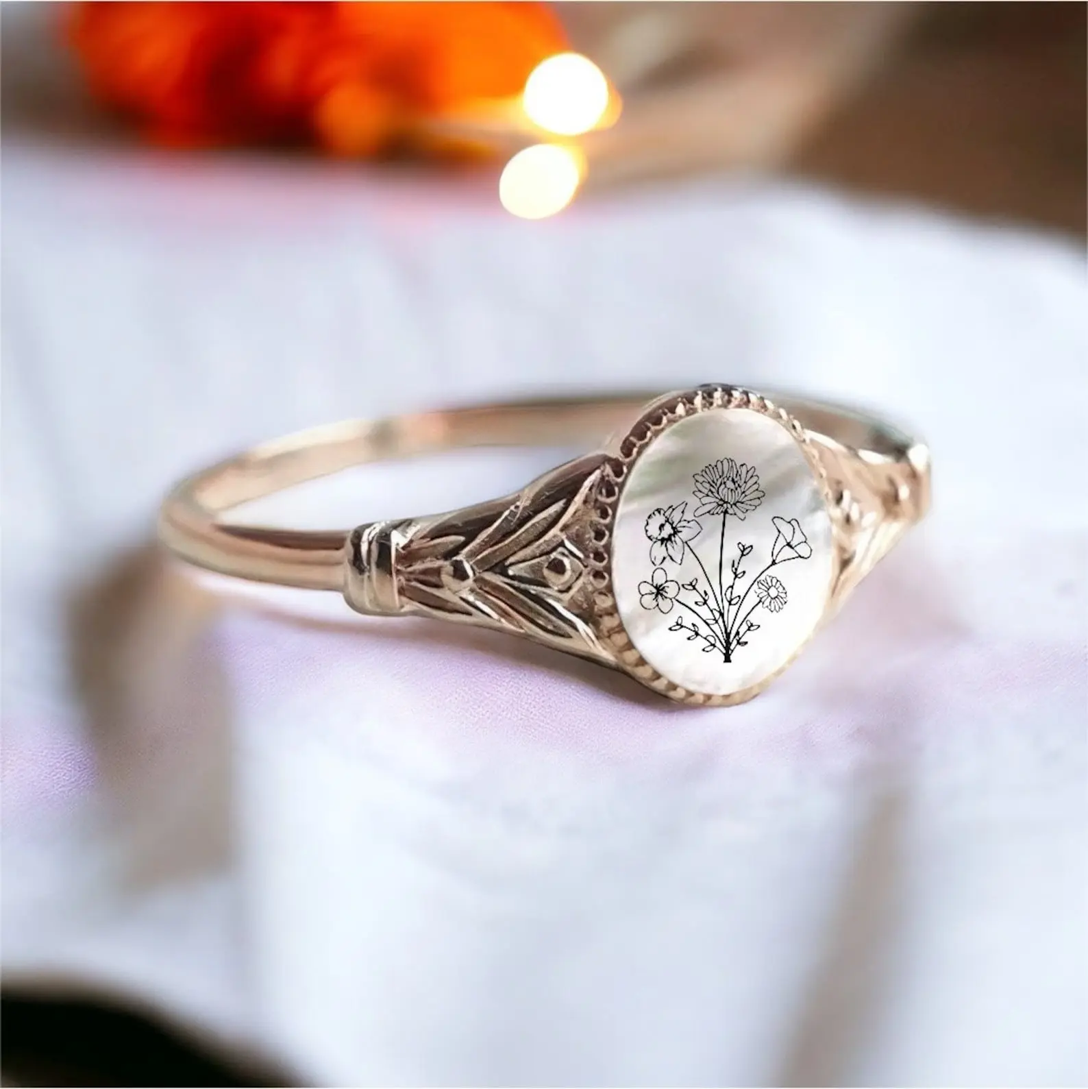 Personalized Birth Flower Ring, 12 Birth Month Flower Jewelry, Custom Mother Floral Ring for Women, Family Rings, Personalized Gift f-2