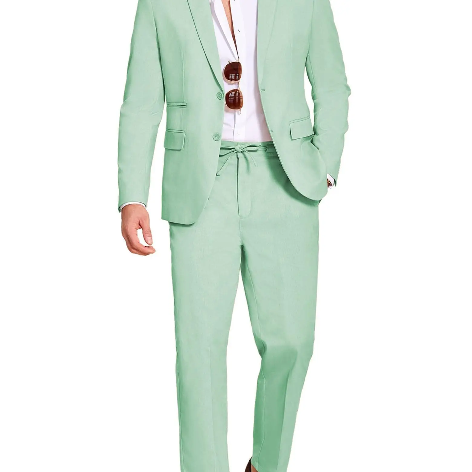 COOFANDY Men's 2-Piece Linen Suit Set - Regular Fit, Lightweight Casual Blazer Jacket & Pants, Cotton Option for Birthday Events, Pairable with Turtleneck Shirt & Sneakers, Pocket, Soft, Basic, Mensfashion, Breathable Fabric, Casual Sport, Retro, Straight