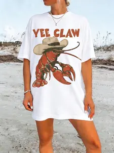 Yee Claw Crawfish T-Shirt | Western Cowboy Crawfish Graphic Tee | Funny Cajun Seafood Lover Shirt | Oversized Beach Vacation Outfit | Retro 90s Vintage Streetwear for Women Men