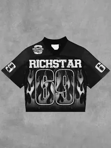 Sopula Vintage Rich Star No 69 Graphics Blokecore Blokette  V-Neck Jersey