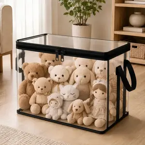 2 Large Transparent Plastic Storage Boxes with Hinged Lid, Durable High Capacity, Ideal for Home, Camping, Travel, Attic, Moving