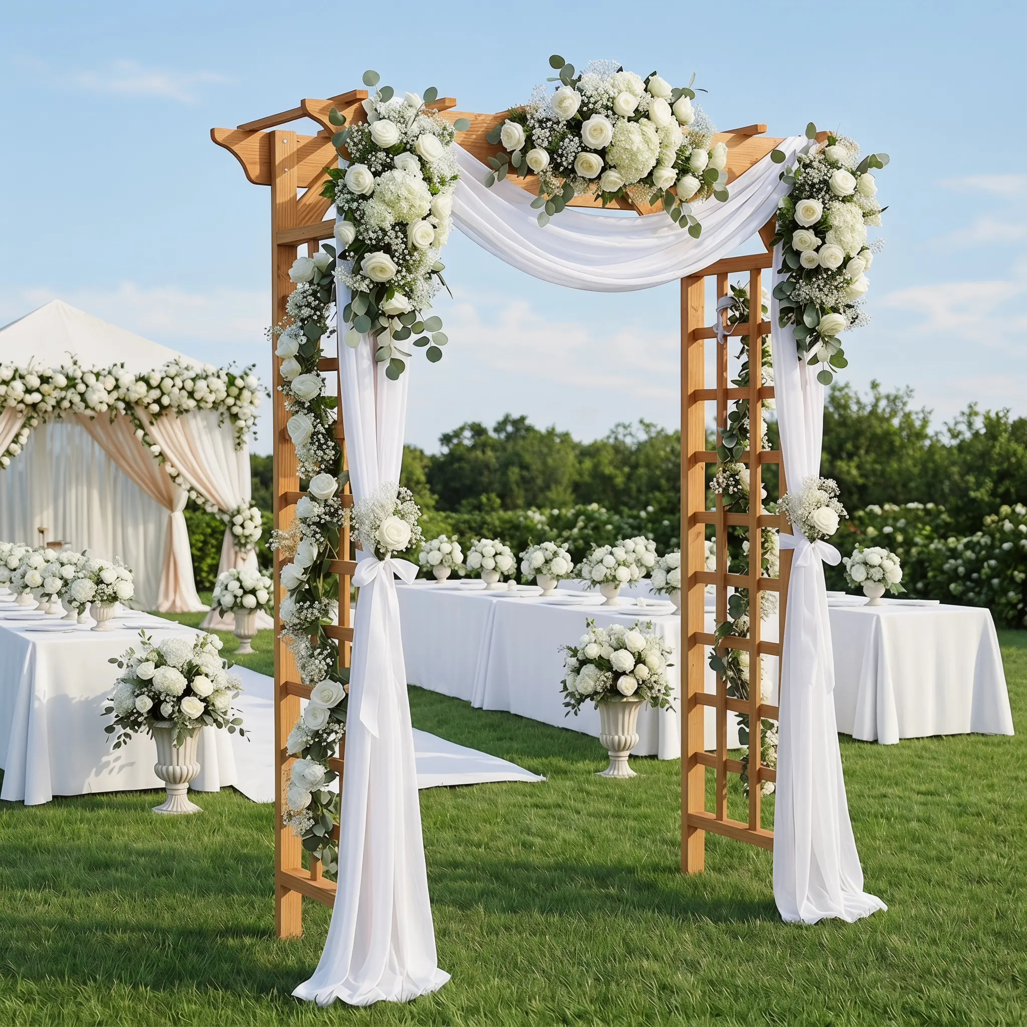 Wooden Arbor - Outdoor Plant Support Trellis, Wedding Ceremony Arch, Garden Backyard Climbing Structure, Christmas Decor Pergola