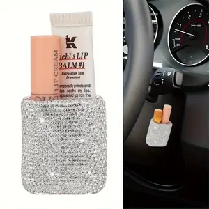 Shiny Diamond Car Lipstick Holder - Portable, Wall-mounted Storage Box with Adhesive Backing for Vehicle Organization, Car Organizers