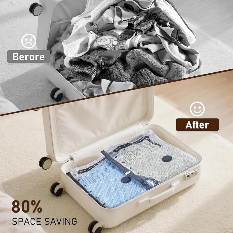 Travel Must-Haves: Cordless Vacuum Storage Bags with USB Pump | Flight Approved Air Compression Bags for Carry-On | Save 80% Space for Suitcases, Backpacks (15Pcs)