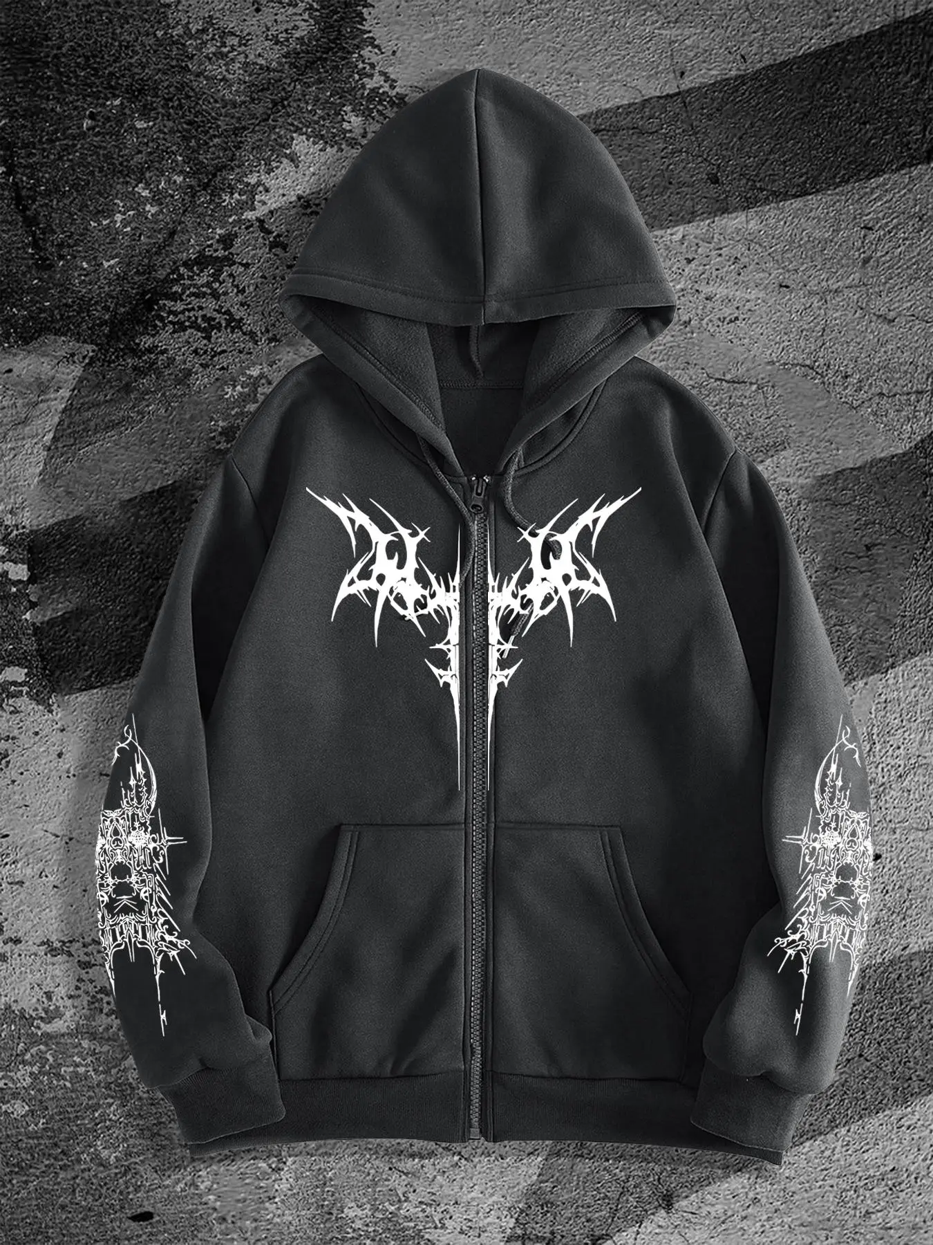 Men's Gothic Style Zip Up Streetwear Hoodie, Regular Fit Casual Fashion Long Sleeve Hooded Sweatshirt for Daily Wear, Men's Clothes for All Seasons, Longsleeves Tops, Menswear