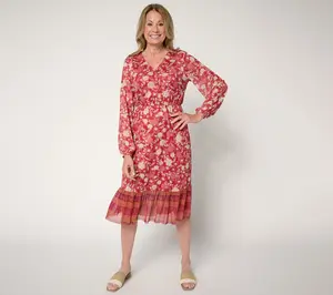 Denim & Co. Canyon Retreat Printed Long Sleeve Midi Dress