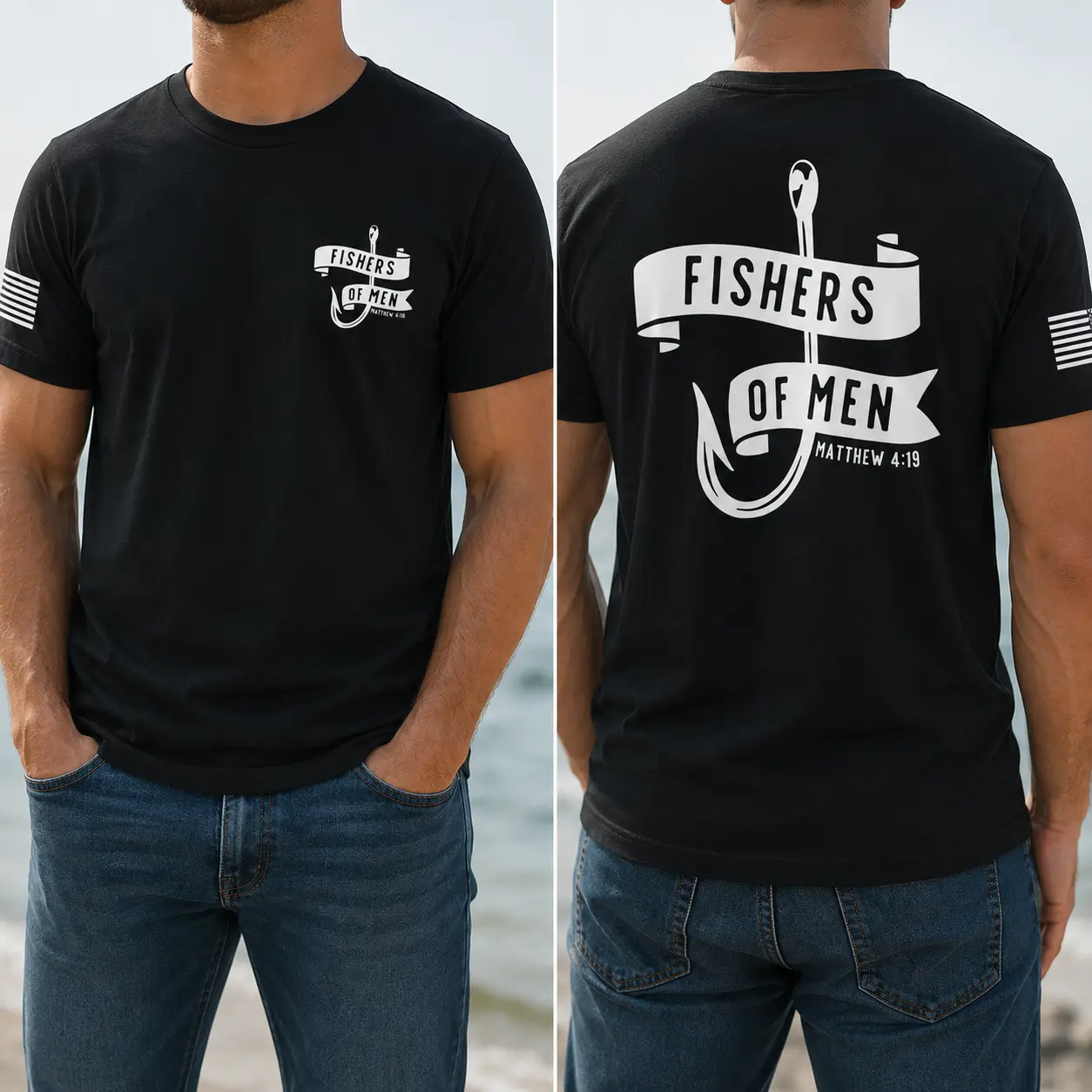 TRENZ SHIRT COMPANY Men's Matthew 4:19 Fishers of Men Graphic Tee, Fitted 100% Cotton Round Neck Short-Sleeve Christian Top, Shortsleeve