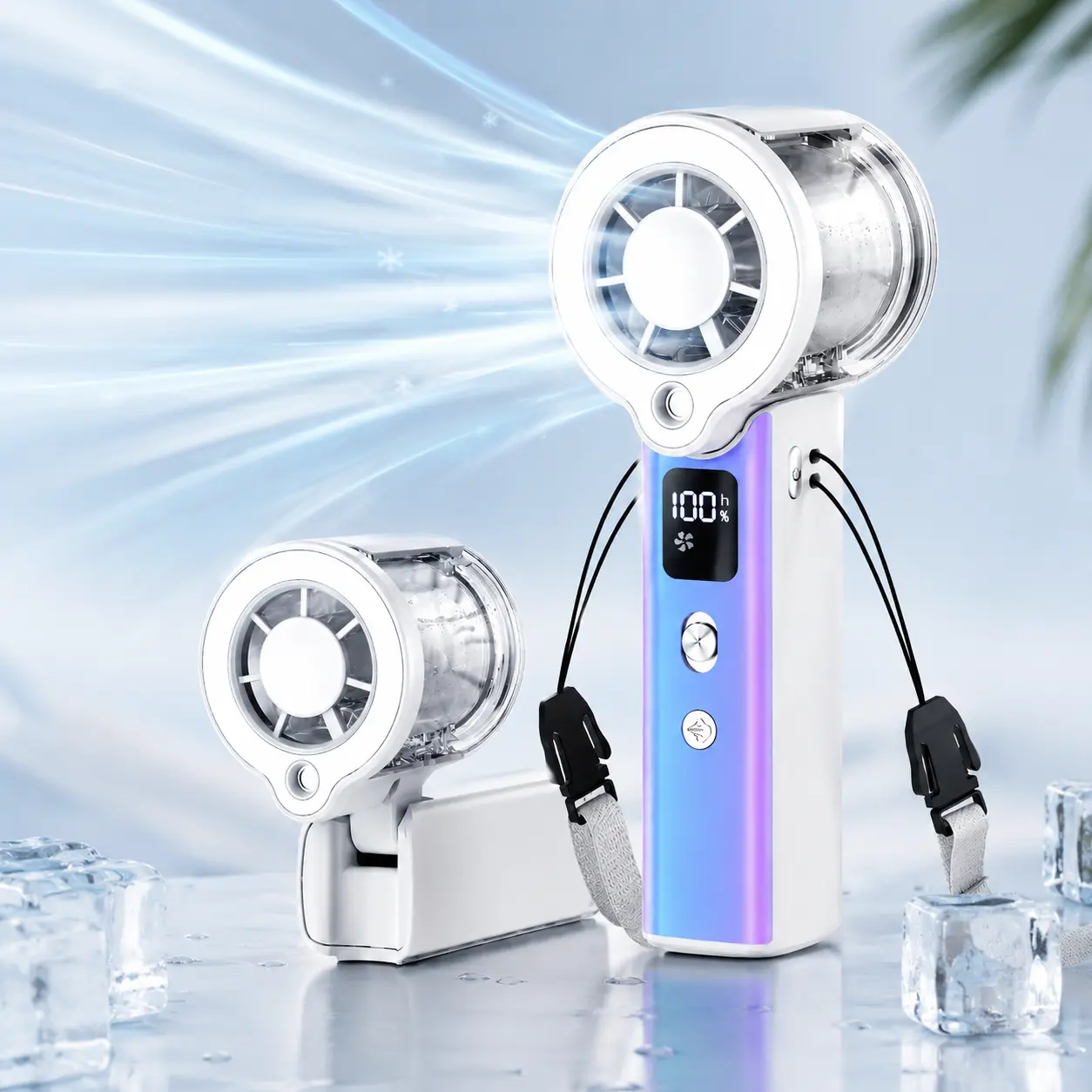 HANGFAN Portable Misting Fan, Foldable Handheld Fan with Fine Mist Spray, Turbo Cooling Airflow, Digital Display, Rechargeable Travel Fan for Outdoor, Beach, Disney & Summer Use