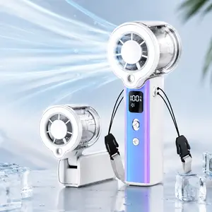 HANGFAN Portable Misting Fan, Foldable Handheld Fan with Fine Mist Spray, Turbo Cooling Airflow, Digital Display, Rechargeable Travel Fan for Outdoor, Beach, Disney & Summer Use