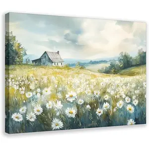 Framed Daisy Canvas Wall Art Print Farmhouse Garden Frame Poster Nature Landscape Decor Painting Pure And Fresh Mural for Home 24L" x 16W"(60x40cm)