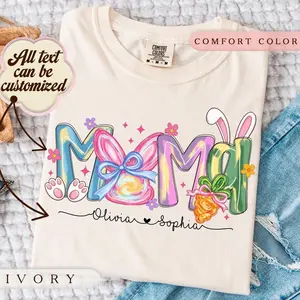 Mama Bunny Shirt, Personalized Easter Grandma Shirt, Mimi with Kids Shirt, Comfort Colors Easter Mama Mimi Grammy T-Shirt