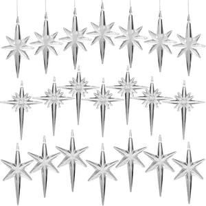 21Pack Star Topper Ornaments for Replacement Ceramic Christmas Tree - Clear White Plastic Modern Stars Hanging Decor Accessories