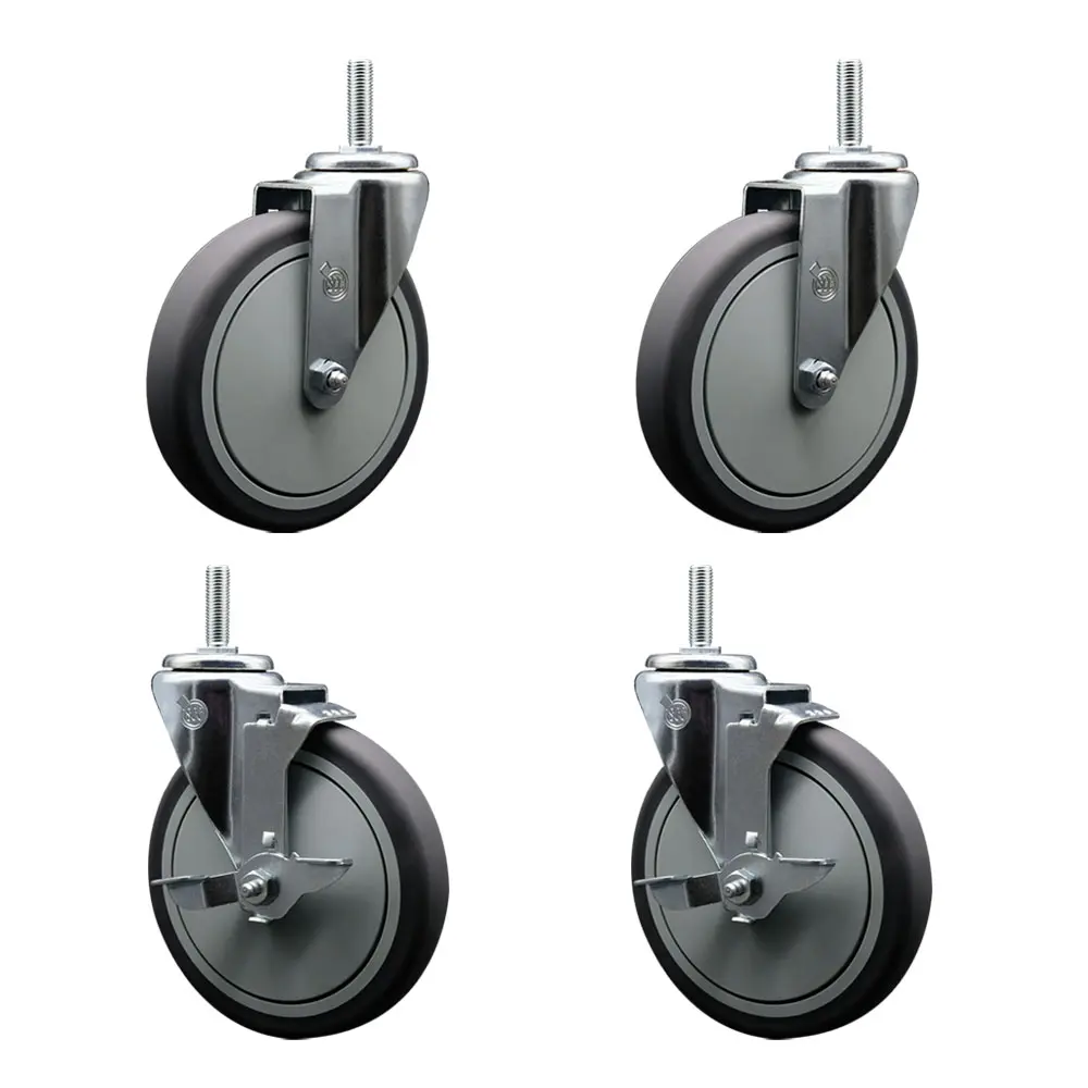Service Caster SCC-TS20S614-TPRB-58212-2-TLB-2 Thermoplastic Rubber Swivel Threaded Stem Caster - 6 x 1.25 in. Gray Wheels & 0.62 in. Stems - 1200 lbs Total Capacity - Set of 4