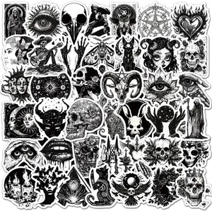 100Pcs Gothic Stickers Pack, Black and White Skull Stickers for Water Bottle Laptop Luggage Skateboard Planner Scrapbooking, Waterproof Vinyl Horror Decals for Teens Adults