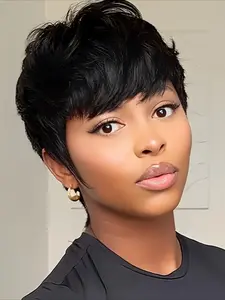 Straight Human Hair Wig for Women Pixie Cut Wig Halloween Wig Full Machine Made Wig 150% Density 6 Inch Straight Wear Wigs