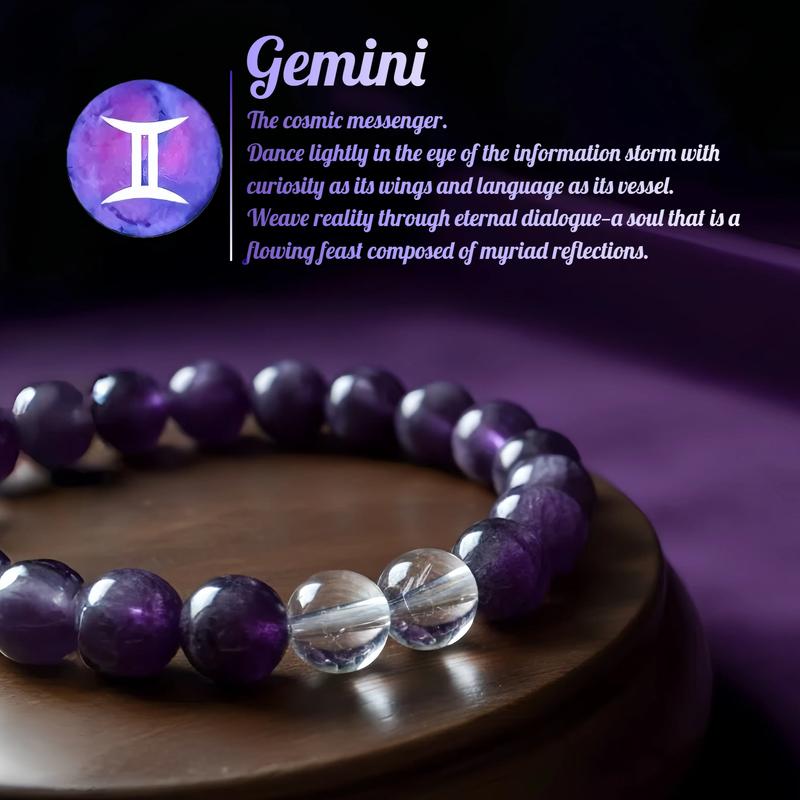 Hcrystyle Air signs Bracelet- Natural Charoite & Clear Quartz combination Designed for Air signs to enhance Intellect, Rational & Freedom energy - Gift for love ones/ friends- birthday/ anniversary gift | 8mm beads 6.5-7.5 inches men