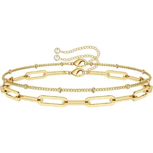 Dainty Gold Bracelets for Women, 14K Gold Plated Adjustable Layered Beads Bracelet Cute Evil Eye Oval Chain Pearl Bar Turtle Gold Bracelets for Women