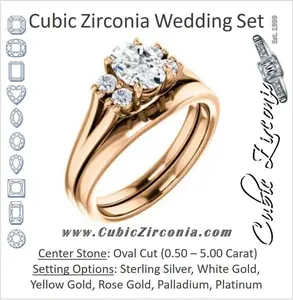 CZ Wedding Set, featuring The Bianca engagement ring (Customizable 5-stone Cluster Style with Oval Cut Center)