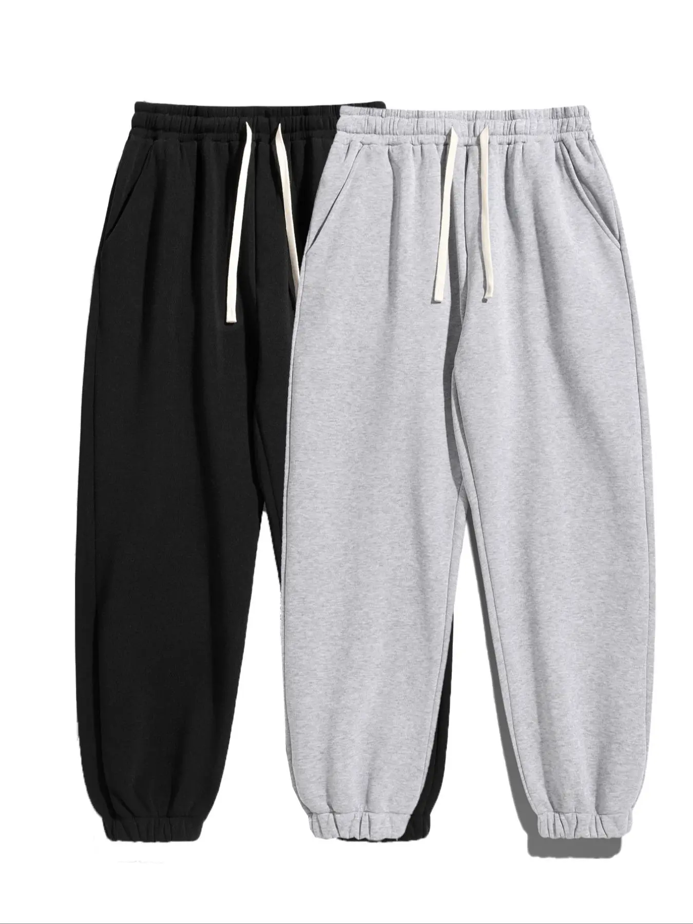 Men's Plain Sporty Fitted Leggings, Drawstring Waist with Pockets, Casual All-Season Long Pants, 1/2 Pack, Raised-Fiber Surface, Drawstring Sports Pants, Casual Sports Bottoms