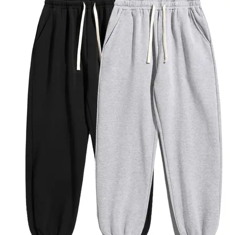 Men's Plain Sporty Fitted Leggings, Drawstring Waist with Pockets, Casual All-Season Long Pants, 1/2 Pack, Raised-Fiber Surface, Drawstring Sports Pants, Casual Sports Bottoms
