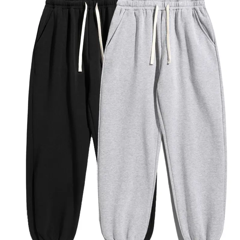 Men's Plain Sporty Fitted Leggings, Drawstring Waist with Pockets, Casual All-Season Long Pants, 1/2 Pack, Raised-Fiber Surface, Drawstring Sports Pants, Casual Sports Bottoms