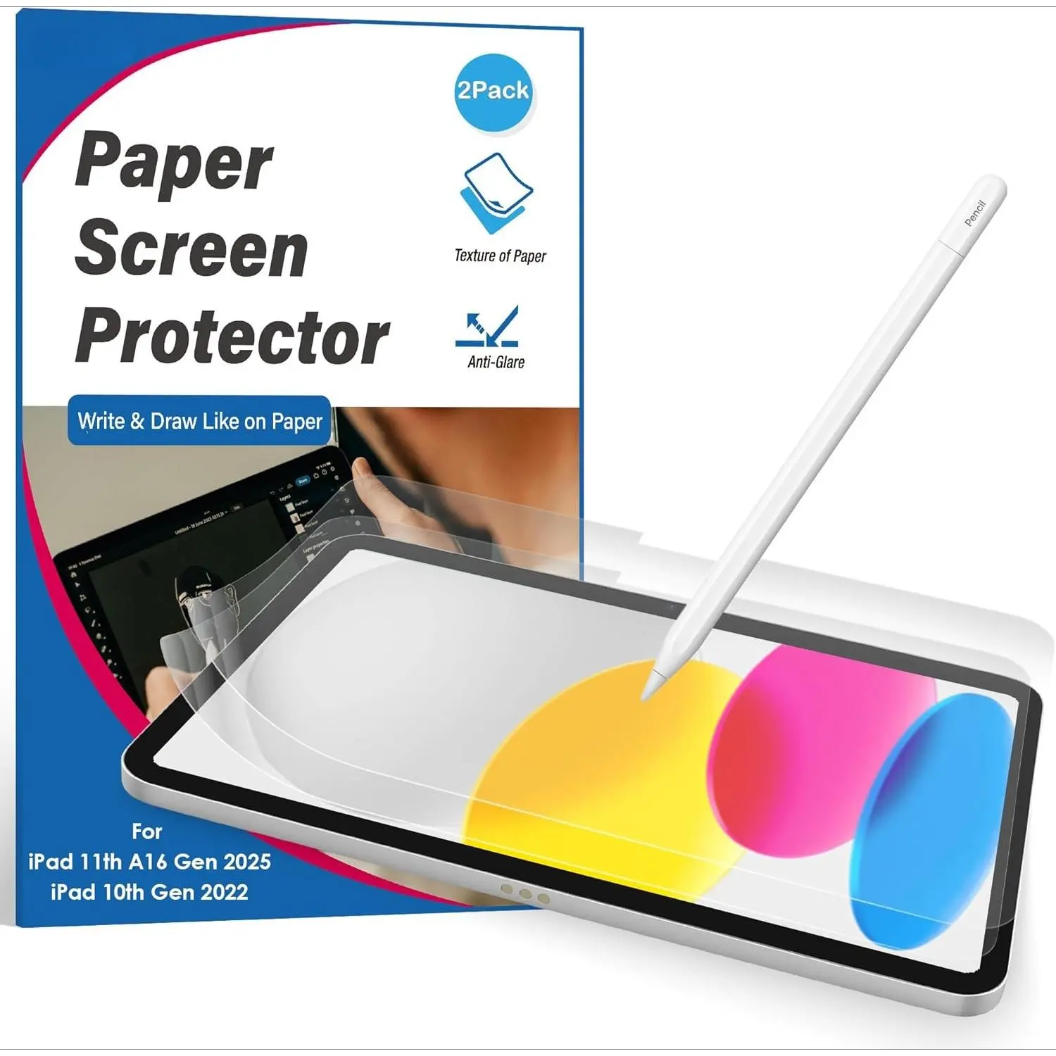 SQ-PCS013 2 Pack Paper Screen Protector for iPad A16 11th Gen 2025/10th Generation 2022(10.9 Inch), Matte PET Film for iPad 11"/10.9-inch, Write and Draw Like on Paper, Anti-Glare & Anti-Scratch Yifanyou Sports