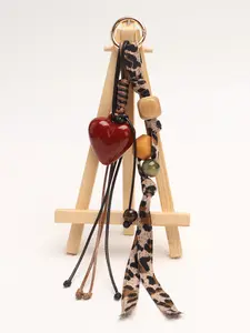 Boho Leopard Print Braided Cord Heart Star Beaded Bag Charm Keychain Pendant, Bohemian Appeal, Heart Star Design, Stylish Accessory for Handbags and Keys, Versatile Use