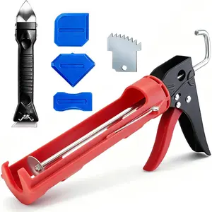 No Drip 15:1 Thrust Ratio Caulk Gun Kit, Professional Hand Caulking Gun with 3 Silicone Caulking Tools & 3-in-1 Caulk Remover Tool, for Bathroom and Kitchen Sink Seams