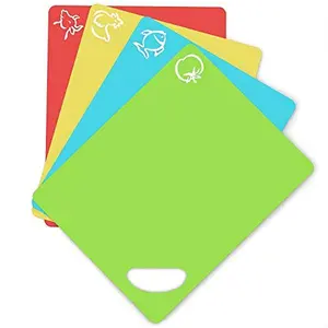 Extra Thick Flexible Plastic Cutting Board Set with Holes - Plastic Chopping Board Mats with Food Icons & EZ-Grip Waffle Back by Cooler Kitchen
