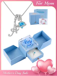 Women's Cz Birthstone Charm Necklace, Alphabet Necklaces, Personalized Initial Necklace with Rose Jewelry Box, A-Z Letter Pendant, Elegant Gift for Wife Girlfriend Mom Daughter Birthday Christmas Jewelry Gifts
