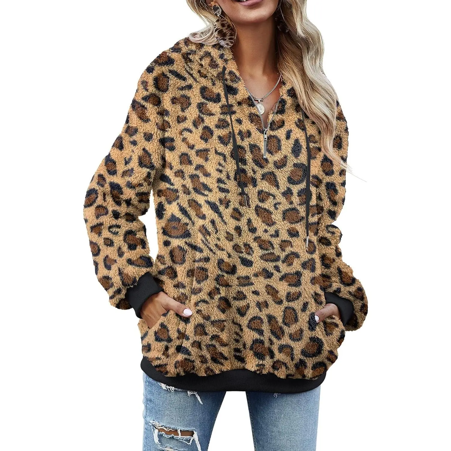 Women Casual Double Fuzzy Sweatshirt Faux Fleece Zip Pullover Hoodies Coat Outwear S-XXLGift Women Casual Double Fuzzy Sweatshirt Faux Fleece Zip Pullover Hoodies Coat Outwear S-XXLGift