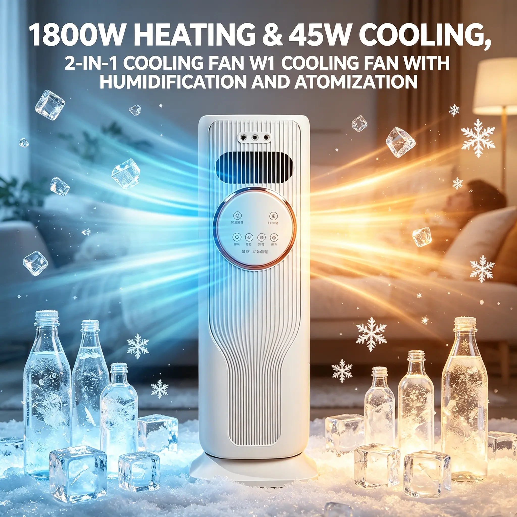 4-in-1 Bladeless Tower Fan - Portable All-Seasons Household Appliance with Cool/Heat/Humidify Functions, Air Circulation, Remote Control, Low Noise for Living Room, Study Desk