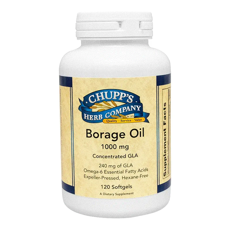 Chupp's Herb Company Borage Oil 1000 mg Softgels with 240 mg GLA for Daily Wellness 120 Count Pure Concentrated GLA Omega-3 Essential Fatty Acids