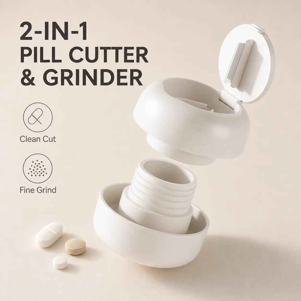 1 Count, Dual Purpose Pill Cutter and Grinder, Portable Tablet Slicer and Grinding Tool for Daily Medication Use
