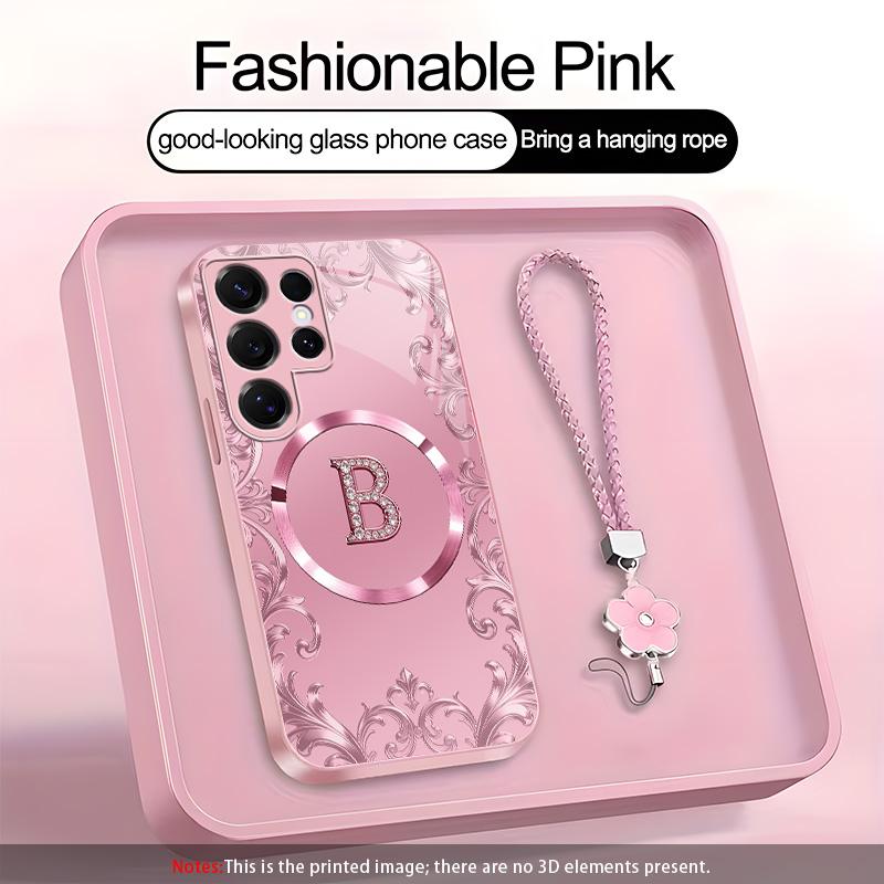 High-End MagSafe Smartphone Casing for Galaxy S25 Ultra - 26 Unique Letter Designs, Complimentary Lanyard & Magnetic Ring, Practical Handheld Device Protection, YM99